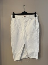 River Island White Denim Midi Skirt Size UK 12