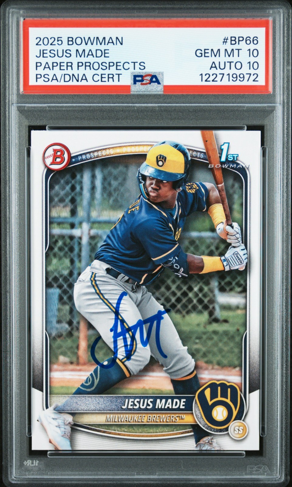 JESUS MADE SIGNED 2025 BOWMAN PAPER 1ST ROOKIE RC GEM MINT PSA 10 AUTO 10