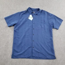 Van Heusen Shirt Mens Large Navy Air Sandwashed Classic Fit Short Sleeve Cooling