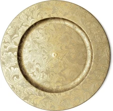 Gold Floral Charger Plates - 13-Inch Elegant Chargers - 13 inch, Gold/Floral 