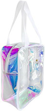 Holographic Makeup Bag - Waterproof Clear Cosmetic Bag with Zipper, Pink Beach B