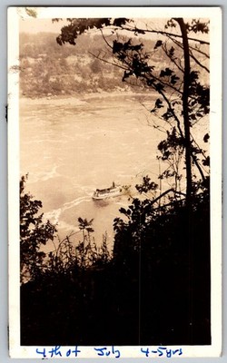 Vtg B&W Snapshot Excursion Boat On River Bourne Bridge Cape Cod View July 4th