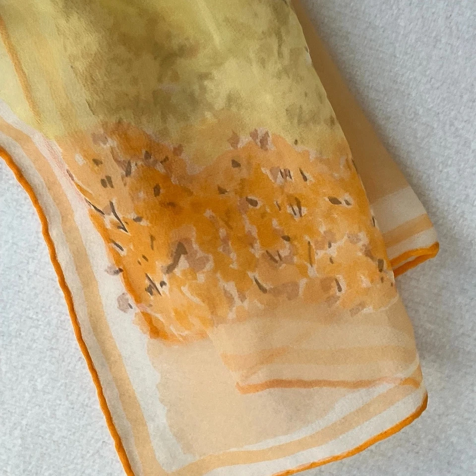 "Bufanda vintage Vera pura mezcla seda gasa otoño paisaje 42"" x 14"" rectangular" Foto 2 de 4