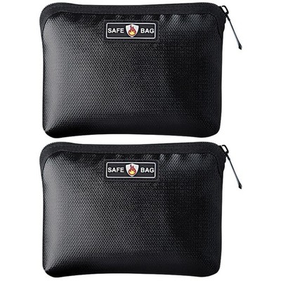 2 PCS Fireproof Lithium Battery Bag Zipper Money Pouch Cash Safe Travel Home