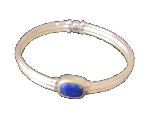 Sterling Silver 925 Hinged Bangle Bracelet Lapis Lazuli Cabochon Blue Signed 16g