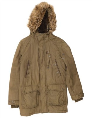 Schott Herren Sherpa Parka Jacke mit Kapuze UK 36 Small Khaki Baumwolle ZL02