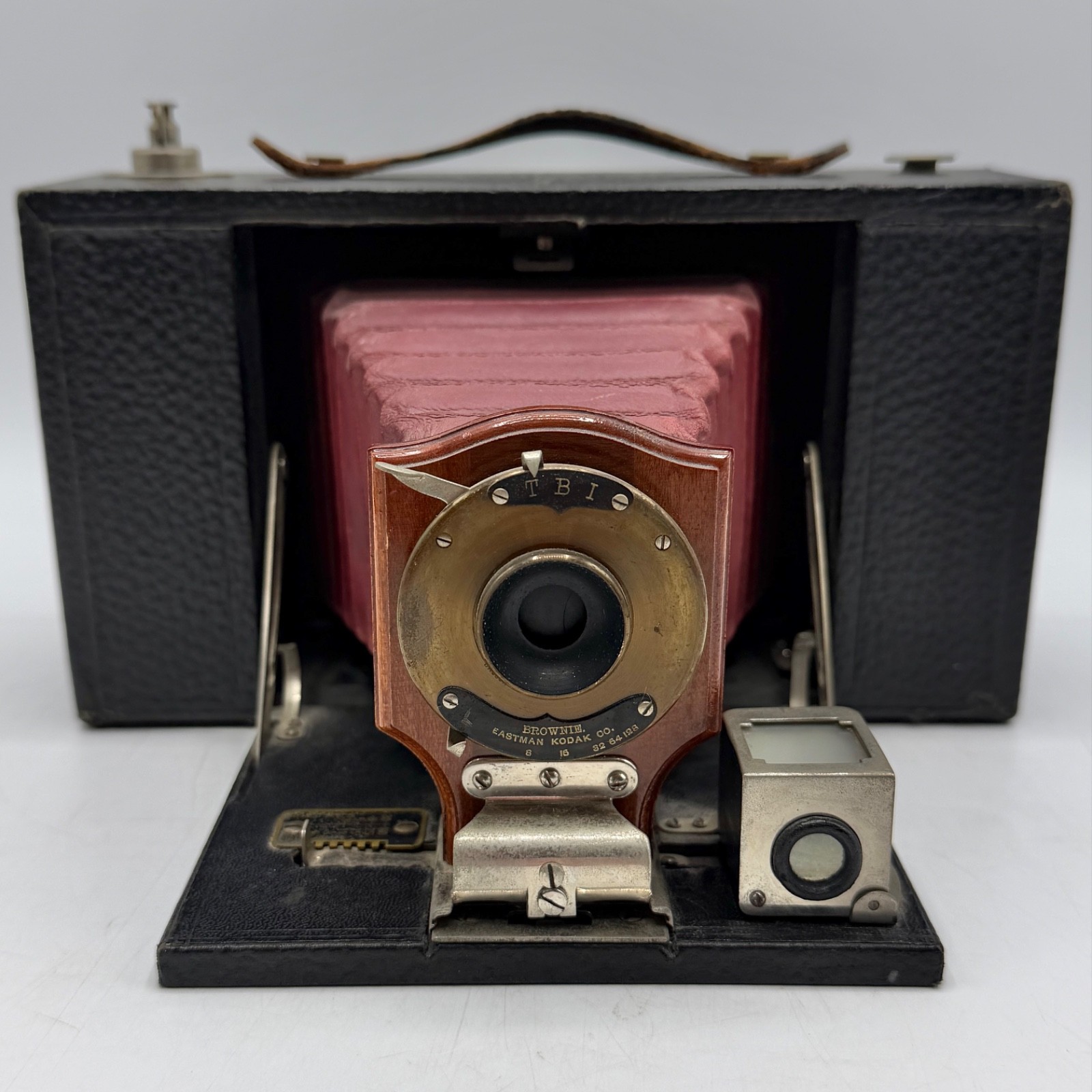 Antique Kodak No. 3 Brownie Folding Camera Model B Maroon Bellow Shutter Works/c