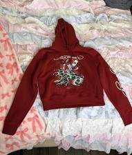 Ed Hardy Pullover Hoodie Size L Women Red Graphic Print Tattoo Fish