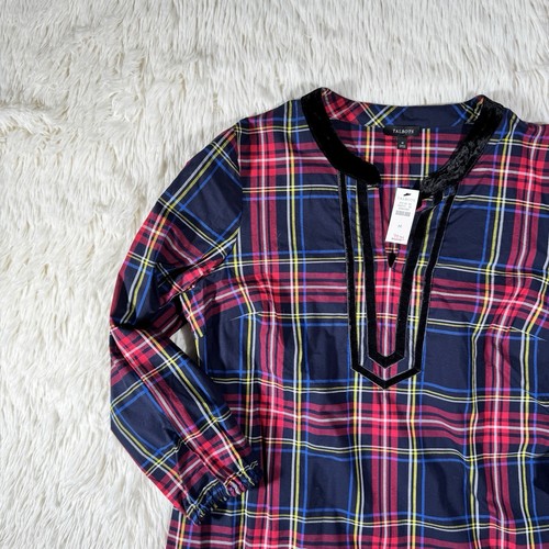 TALBOTS Black Red Checked Jewel V-Neck Long Sleeve Tunic Women's Size Medium - Picture 17 of 24