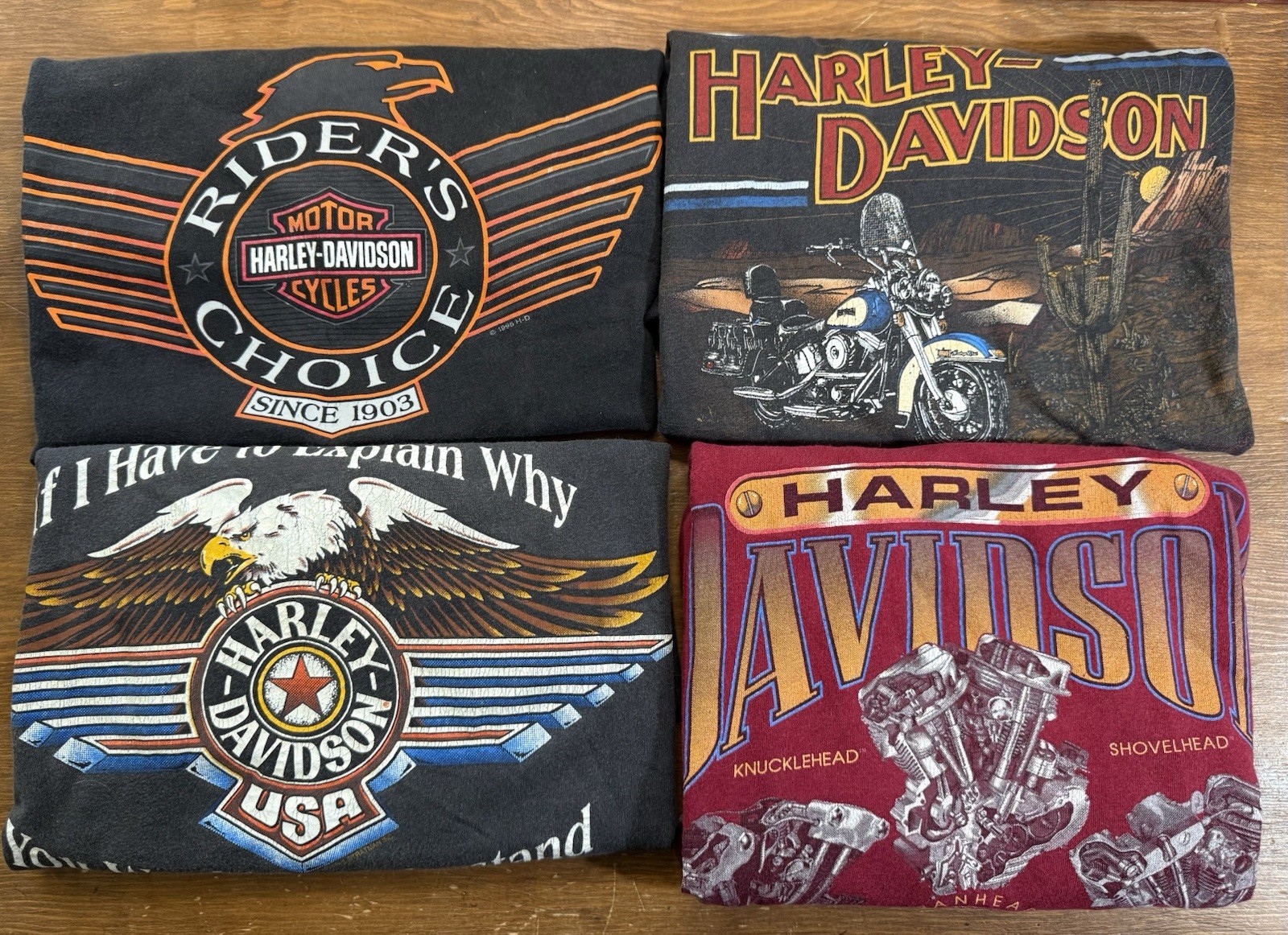 Vintage 1990s Harley Davidson Single Stitch Tee Shirt Lot 4 Size Medium/Large