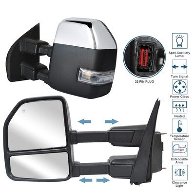 Towing Mirrors Power Temp Sensor For 2017-20 Ford F350 F450 SD Left+Right Chrome
