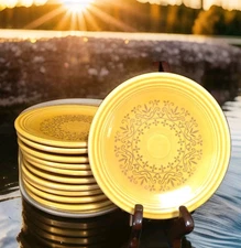 12  Homer Laughlin CASUALSTONE Coventry USA Gold Dessert Plate 6.25"D Mid Centur