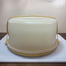 Vintage Tupperware Cake Carrier with Handle Round Tall Harvest Gold