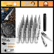 32pcs Chrome Spike Lug Nuts 14mmx1.5 4.4 Tall Closed End With Socket Key Fits 32pcs Chrome Spike Lug Nuts 14mmx1.5 4.4 Tall Closed End With Socket Key Fits