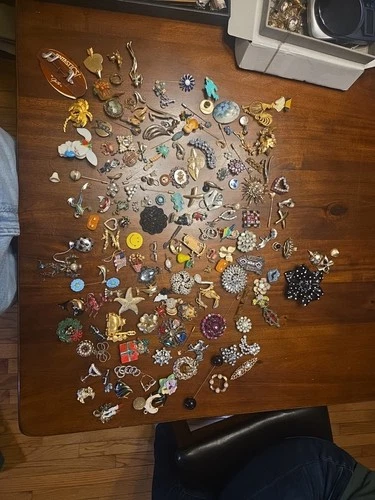 Huge Vintage Costume Jewelry Brooch Lot of All Different Rhinestone