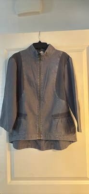 XCVI Linen Blend Zip Jacket Women's Lagenlook Mock Neck Pockets Gray Size Medium