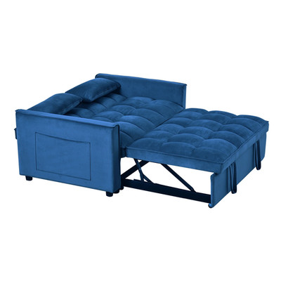 Convertible Sleeper Sofa Bed Pull Out Couch Adjustable Backrest Loveseat Blue