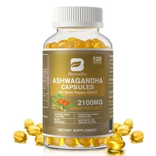 Organic Ashwagandha Capsules 2100MG w/ Black Pepper Energy Calm & Relax Support