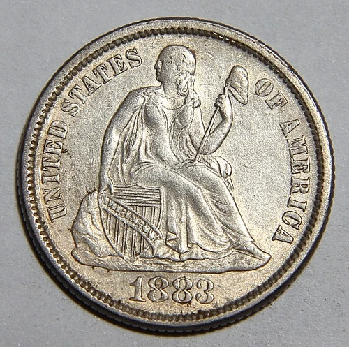 1883-P US Seated Liberty Dime 10c Nice AU Condition Light Cleaning -5299-