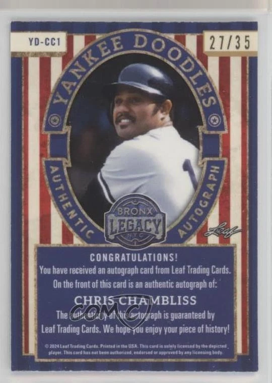 2024 Leaf A Bronx Legacy Silver Prismatic /35 Chris Chambliss #YD-CC1 Auto - Image 2 of 2