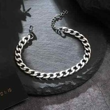 Mens Thick Smooth Link Chain Bracelet Titanium Steel Adjustable