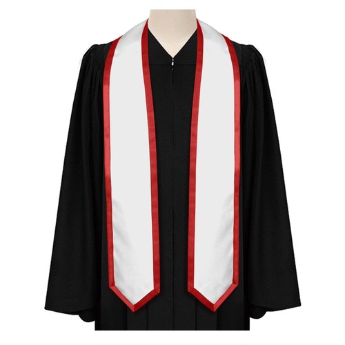 White/Red Plain Graduation Stole with Trim Color & Classic End - Picture 2 of 9