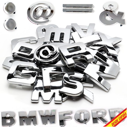 LETRAS NUMEROS LETTERS CHROME PLATA ADHESIVO SILVER 3D ABECEDARIO COCHE CAR  - Photo 1/12