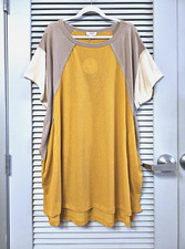 mustard color block cut-out detail dolman dress XL