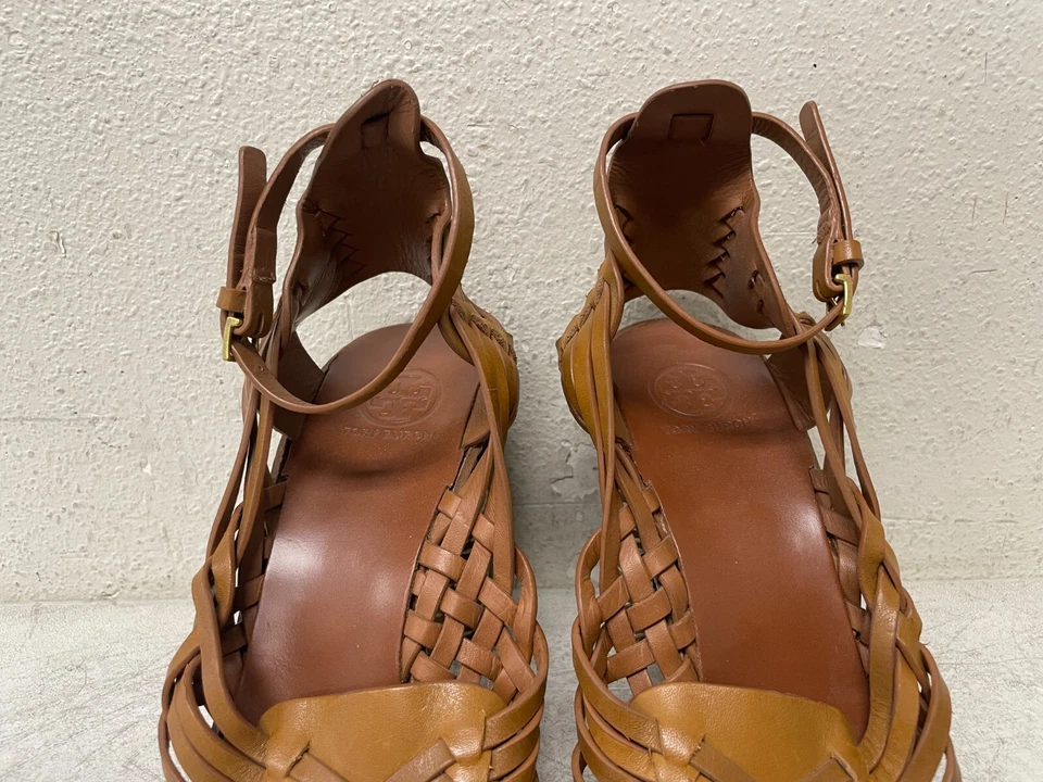 Sandalias Huarache Tory Burch Pecha para mujer talla 8M de cuero marrón con correa al tobillo Foto 4 de 4