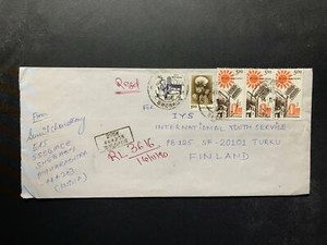 India Registered Cover to Finland City Cancel 1980s-1990s Cover #2059