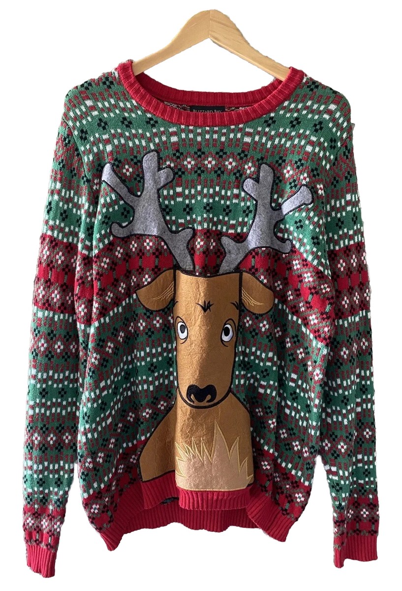 Blizzard Bay Ugly Christmas Sweater Reindeer w/ Drink Beer Pocket Unisex  Size L