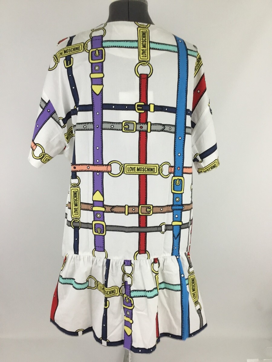 LOVE MOSCHINO Belt Print Logo Oversize Style Dress Knee