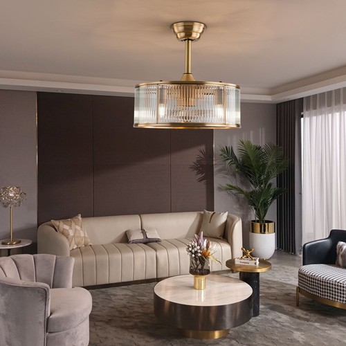 18" Farmhouse Ceiling Fan Light Gold Caged Chandelier w/Remote Control 6 Speed