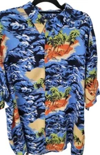 Puritan Hawaiian Short Sleeve Men's Shirt 2XL  Coconut/Palm Trees Straw Roof Hut