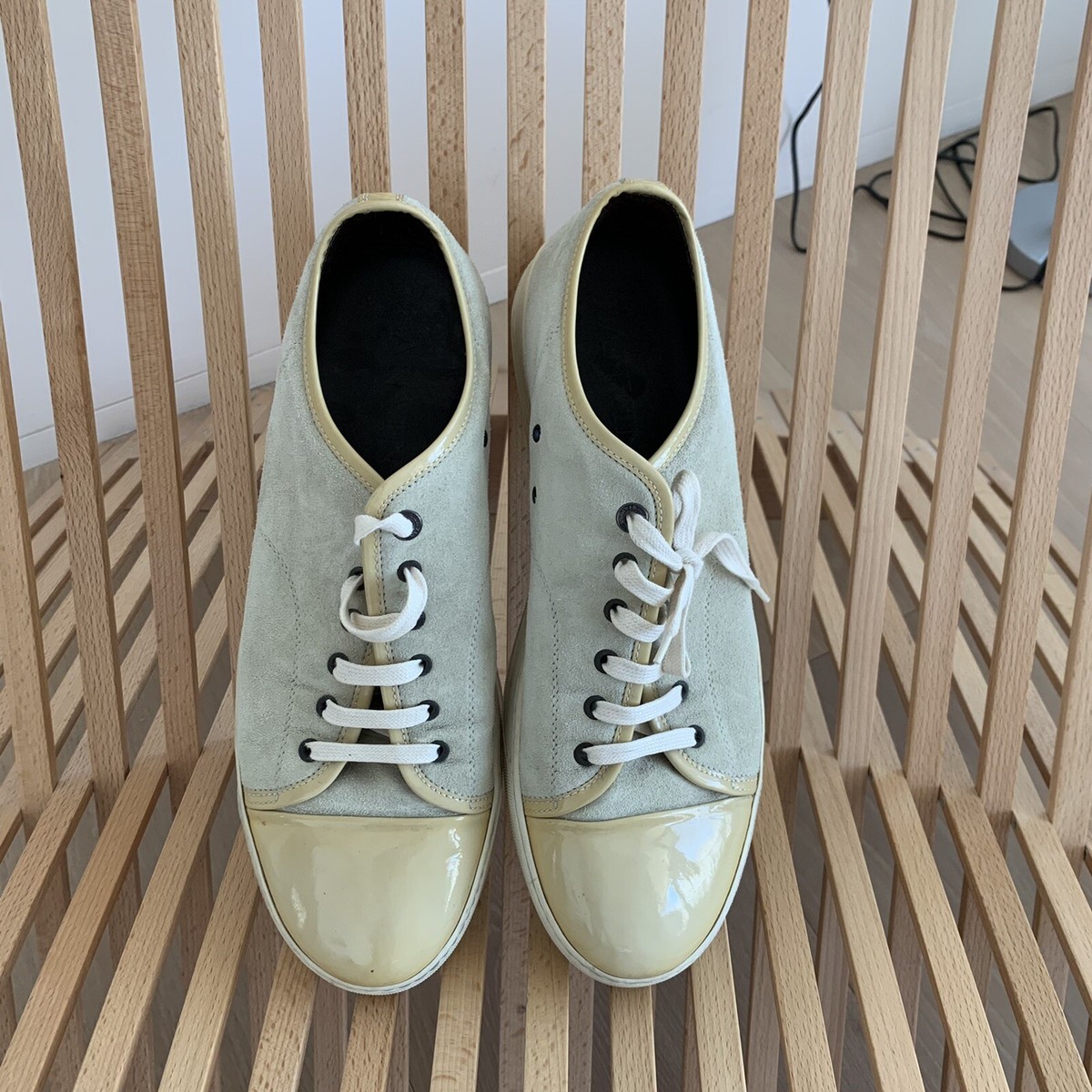 LANVIN Men's Suede and Patent Leather Cap Toe Sneakers Size 12