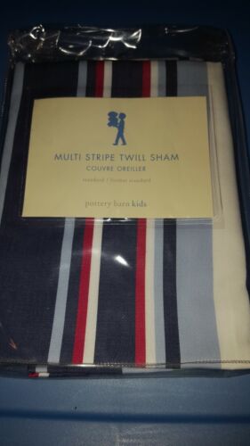 New Pottery Barn Kids MULTI STRIPE Twill SHAM pillowcase Navy Red Blue Green - Picture 2 of 3