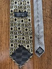 Gianni Versace Classic V2 Silk Neck Tie Geometrical Pattern Gold Gray Black