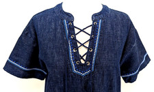 Lauren RALPH LAUREN 8P LRL Denim Shift Dress Embroidered Tassel Lace-Up VEUC *