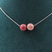 Edelsteine Und Mineralien. Halskette 2 Perlen Rhodonit 8 Mm Kette Aus Edelstahl
