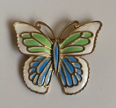 Vintage Signed JJ Jonette Jewelry Enameled Butterfly Gold Tone Brooch