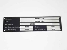 Typenschild, Anhänger, KFZ, PKW, 148 x 38 mm, graviert, 2 Achsen od. Stützlast