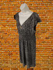 VINTAGE BROWN DRESS MEDIUM WOMENS SHORT SLEEVE V NECK FIT & FLARE GOLD DETAIL 