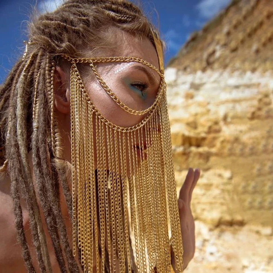 Women Veil Chain Mask Fashion Headwear Rhinestone Tassel Jewelry Dance Party - Image 4 of 4