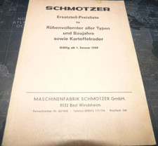 Schmotzer  Ersatzteil-Preisliste Rübenvollernter aller Typen/Kartoffelroder 1969