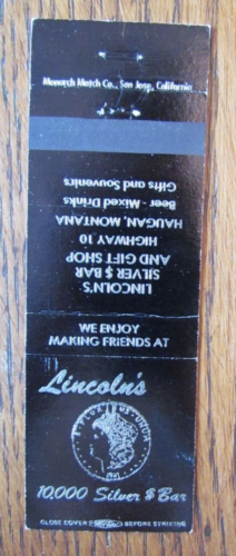 HAUGAN, MONTANA MATCHBOOK COVER: LINCOLN'S SILVER & BAR EMPTY MATCHCOVER -D - Picture 1 of 1