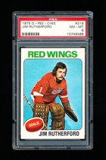1975 OPC HOCKEY 219 JIM RUTHERFORD PSA 8 NEAR MINT-MINT RED WINGS GOALIE