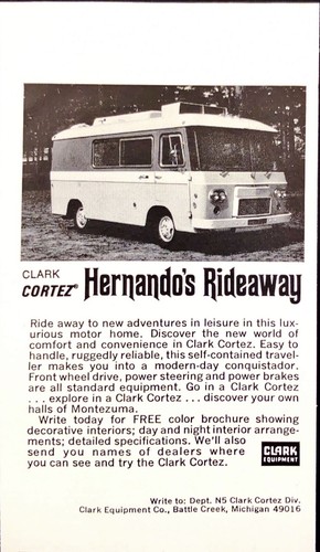 1968 Clark Cortez Hernado's Rideaway Motor Home Vintage Print Ad
