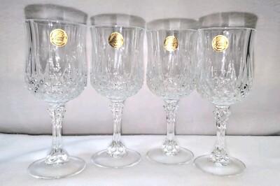 Vintage Cristal D'Arques Longchamp Crystal Wine Glasses France 24 PBO Set of 4