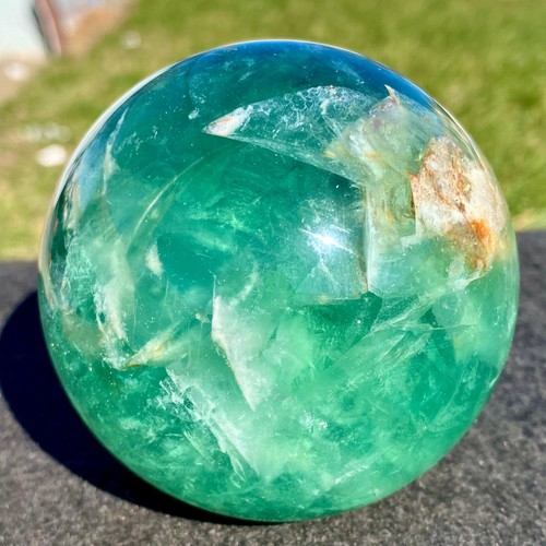 2.07LB Natural Green fluorite ball quartz crystal Sphere Reiki energy healing - 第 6/15 張圖片