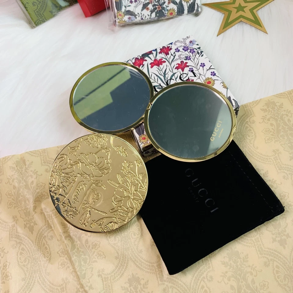 NEWGUCCI Floral Pocket MakeUp Mirror in Box in Gold/ Silve Women's Perfect Gift - Image 4 of 4